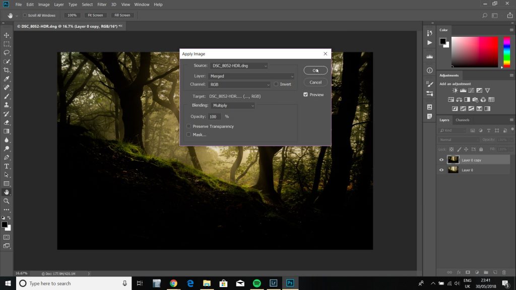 Open the Dialogue Box for Orton Effect in Photoshop